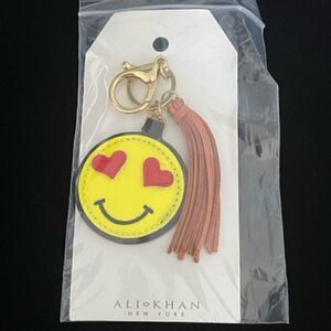 Ali Khan New York Smiley Face Lobster Claw Tassel Keychain New  Hangs 5" Origina